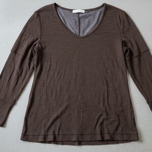 Americable Brown Slub Knit Top 2XL Boho Raw Edge Button Sleeve USA Made